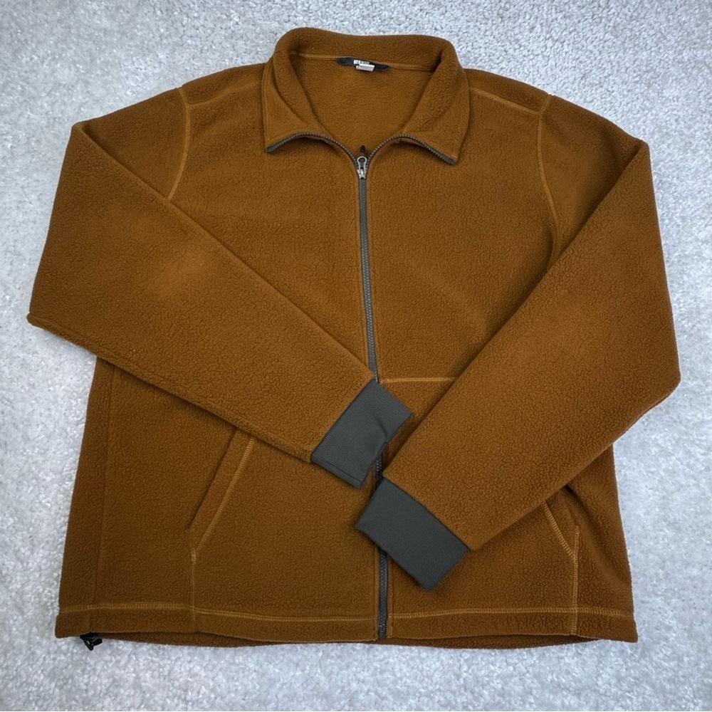 REI Mens Orange Brown Fleece Full Zip Up Jacket. Hiking Outdoors Layer XL